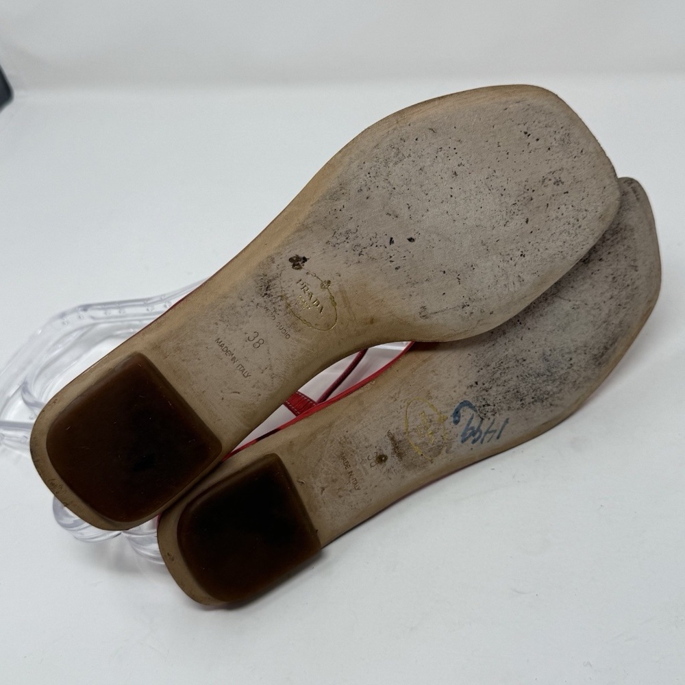 Prada Capretto Thong Leather Sandals Metallic Pinkish Red Size 7.5 (EU 38) - Picture 12 of 13